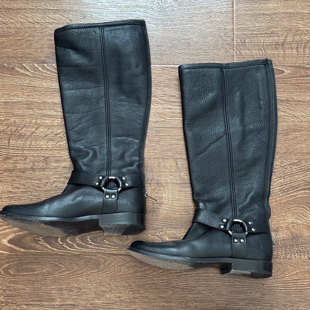Frye Black Leather Harness Riding Boots - Women